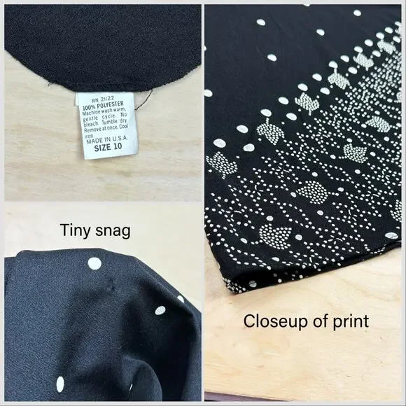 Vintage 1970s Black and Cream Short Sleeve Polka Dot Tulip Midi Dress - Picture 5 of 7